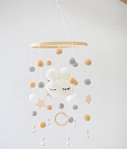 SWECOMZE Mobile Baby, Babybett Mobile Windspiel, Kinderzimmer Hängende Bettglocke mit Filzbällen und Hase Ornament Geschenk für Baby Mädchen und Jungen (Weiß)