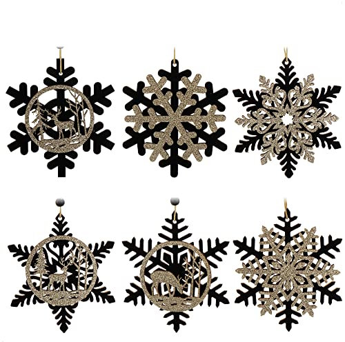 com-four® Lot de 6 pendentifs en Bois pour décorations de Sapin de Noël - Décorations de Sapin de Noël pour la décoration - Décorations de Sapin de Noël au Design Flocon de Neige