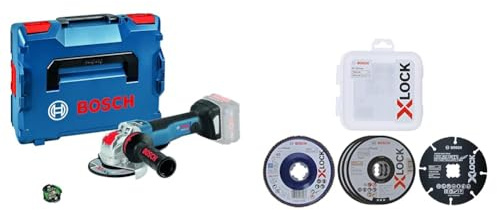 Bosch Professional Meuleuse Angulaire Sans Fil GWX 18 V-10 PSC (L-Boxx) + Kit 5 pièces avec disques à tronçonner et disques abrasifs X-LOCK (acier inoxydable, métal, Ø 125 mm, accessoires)