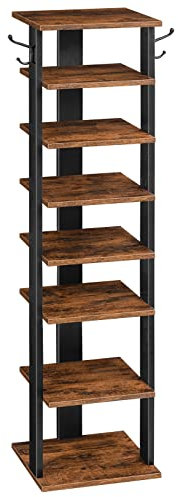 HOOBRO 8-lagiges Schuhregal, schmales Schuhablage, Schuhschrank mit 2 Haken, Ablagegestelle, platzsparend, Stabil, für Eingang, Wohnzimmer, Schlafzimmer EBF07XJ01G1