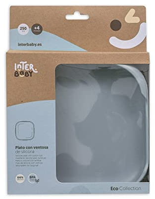 Interbaby - Plato Llano de Silicona con Ventosa. Vajilla Infantil Antideslizante y Antivuelco para Aprendizaje. Seguro, Sin BPA | Azul Grisaceo