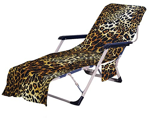 Highdi Schonbezug Liegestuhlauflage, Tier Motiv Schonbezug für Gartenliege, Strandliegenauflage mit Taschen, Mikrofaser Handtücher für Strandliegen Liegestuhl (75x210cm,Gelber Leopard 4)