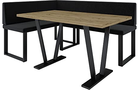 Eckbank Akiko Metal mit Tisch - Eckbankgruppe für Ihrem Esszimmer, Küche modern, Sitzecke, Essecke. Perfekt für Küche, Büro und Rezeption. Solide und Starke Verarbeitung. (INARI 100, 142x196 Links)