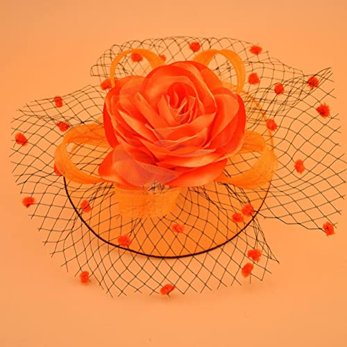 Braut Fascinator Hut Patei Blumen Netz Kopfschmuck Cocktail Party Headwear Haarschmuck Hochzeit Haarklammer Hüte Für Tea Party Kirche Hochzeit Jockey Club (Orange)