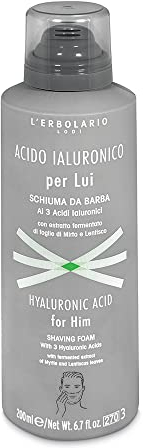L'Erbolario ACIDO IALURONICO PER LUI Schiuma da Barba Ai tre Acidi Ialuronici con estratto fermentato di foglie di Mirto e Lentisco 200 ml
