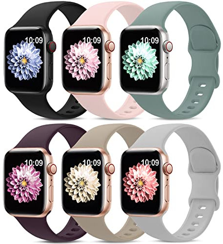 AMSKY 6 Stück Silikon Sport Armbänder Kompatibel mit Apple Watch Armband 44mm 40mm 46mm 42mm 41mm 45mm 38mm 49mm Damen Herren, Weiche Band Kompatibel mit iWatch Armband 11 10 9 8 7 6 5 4, SE 3 2 1