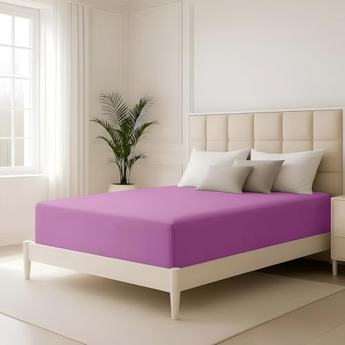 Hafaa Double Fitted Sheet Bedding 40 Cm Extra Deep Pocket Purple Bed Sheets Soft Brushed Microfiber Fabric Elastic Corners Breathable Shrinkage Fade-Resistant Bedsheets