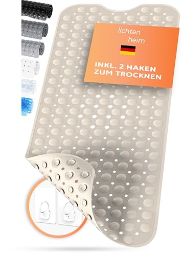 LICHTENHEIM Tapis de douche antidérapant Sensitiv 100x40 cm - INCL 2 crochets - Tapis de bain antidérapant - Tapis de bain antidérapant sans BPA - Tapis de bain résistant à la moisissure et lavable