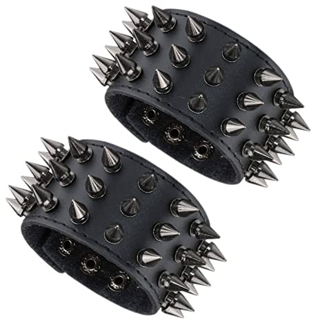 JJDreams 2 Stück Punk Breite Lederarmband Unisex Schwarze Nieten Armband Gothic Rocker Armband Set