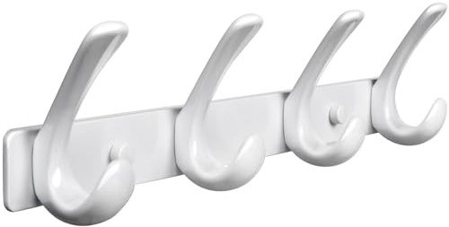 White 4 Coat Hook Wall Mounted - Heavy Duty Solid Wall Coat Rack - Screws Fixed Wall Hanger Hooks for Hat Towel Bag Robes Purses 610A-4