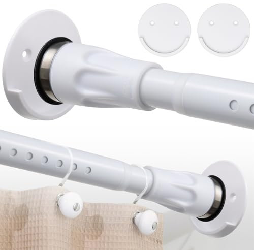 Harrms White Shower Curtain Pole, 28mm Shower Curtain Rod Heavy Duty 109-187cm, Shower Curtain Poles Metal Extendable, Telescopic Curtain Pole Wall Mounted for Bathroom