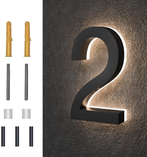 MIDIT 6 Inch Backlit LED House Numbers, Waterproof Stainless Steel, High Transparency Acrylic, LED Illuminated Home Address Number, Lighted House Numbers, Modern Address Numbers, 6 Inch Number 2