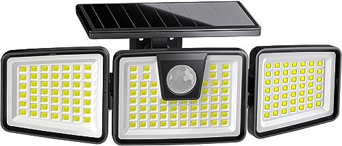 KIBTOY 156LED Solar Security Lights, Outdoor Solar Wall Light with Motion Sensor, 3 Adjustable Heads, 270° Wide Lighting Angle, IP65 Waterproof