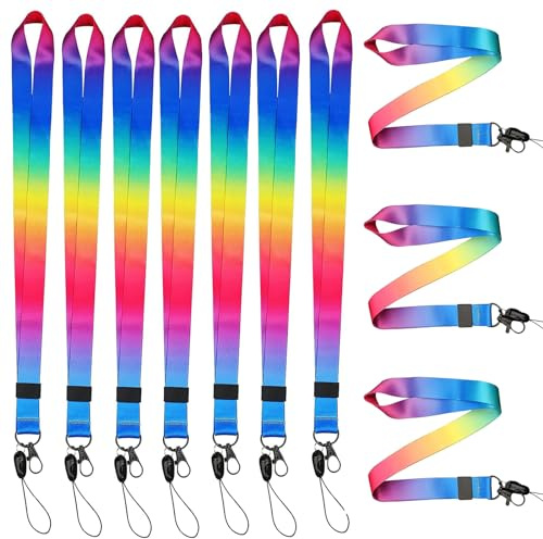 GOTRUST Rainbow Neck Lanyards, 10pcs Colorful Office Lanyard, Detachable Nylon Lanyard Strap, Bright Coloured Lanyards for Adults Kids Student Teacher ID Card Badge Holders, Phones, Name Tag Ticket