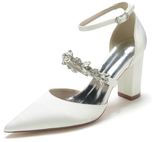 Scarpe da Sposa Eleganti a Punta Cinturino alla Caviglia Scarpe Sposa per Matrimoni,Avorio,37 EU