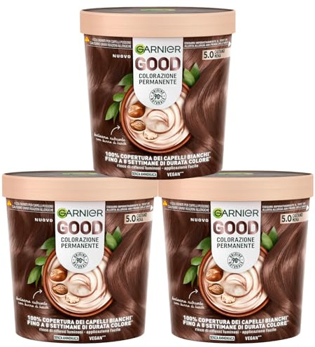 Garnier Good Haarfarbe Braun Ohne Ammoniak Dauerhaft Bis Zu 8 Wochen Leuchtende Farbe Deckt 100% Der Grauen Haare Ab Vegane Formel 5.0 Kaffee Rostbraun - 3 Packungen