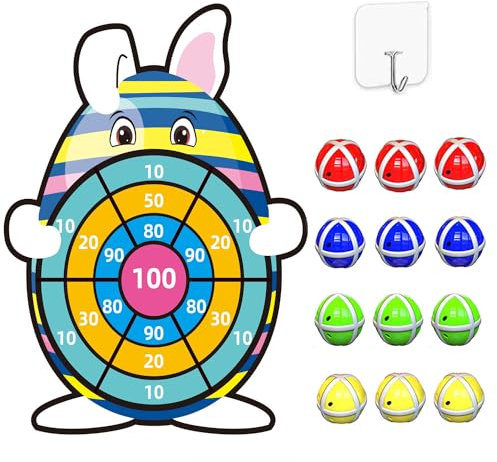 Ostern Geschenke Kinder, Ostern Deko Dartscheibe Kinder Mit 12 Klebrigen BäLlen FüR Hase Design Kinder Dartscheibe FüR Osternfeiern Ostern Basteln Geschenke Kinder FüR Klett Dartscheibe Kinder ab 4-10