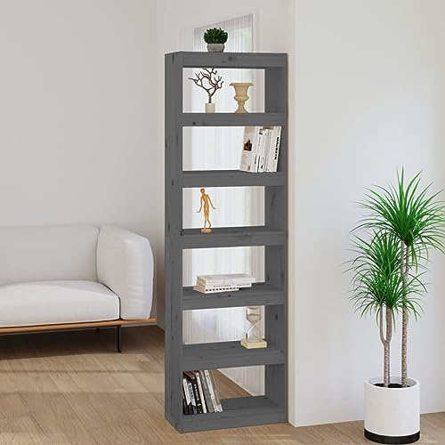 CKioict Eckvitrine Modernes Standregal Wohnzimmermöbel Bücherregal/Raumteiler Grau 60x30x199,5 cm Massivholz Kieferfür Wohnzimmer, Schlafzimmer, Büro