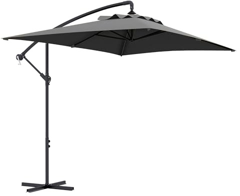 Outsunny Parasol Déporté 3 x 2 m Rectangulaire Extérieur Manivelle Gris