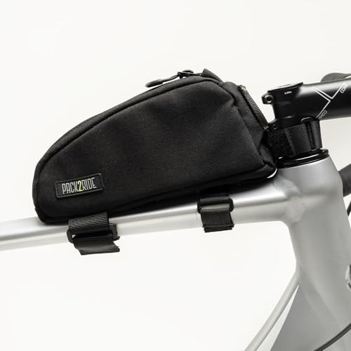 PACK2RIDE Toprock Oberrohrtasche – wasserabweisendes, strapazierfähiges Cordura-Gewebe, Halter für die täglichen Fahrradutensilien, Rahmentasche, Bikepacking für Straße, Gravel-Radfahren-Schwarz (1 L) | Strapazierfähiges Cordura-Gewebe, Farbe: Schwarz
