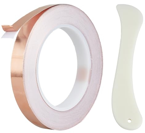 DICOSMETIC Rouleau de Feuille de Cuivre Conique de 30 m/Rouleau de Ruban Adhésif Conducteur de Blindage Emi Conducteur avec 1 outils Ouvre Lettre pour Guitare Bricolage