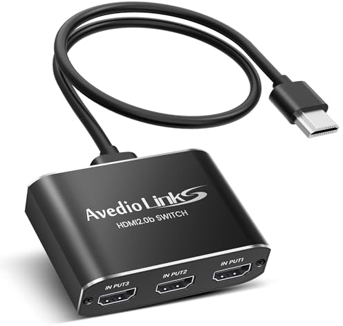 Switch HDMI 4K Aluminum, 4K@60HZ Switch HDMI 3 Ports Commutateur, 3 Entrées à 1 Sortie hdmi Switcher Prend en Charge HDCP 2.2, Full HD, HDR10, 18 Gbps, Sélecteur Fire Stick, Xbox, PS5 Noir