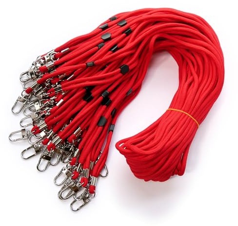 trage.band® cordon tour de cou réglable avec mousqueton, 50 pcs rouge
