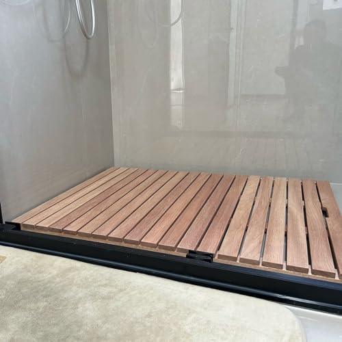 Caillebotis Douche Tapis de Salle de Bain Douche Intérieure en Bois Massif, Tapis de Sol de Bain de Conception à Lattes D'épissure, Plateforme en Bois (Size : 50 x 90 cm (19 3/4 x 35 3/8))