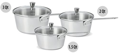 Cristel Set de casseroles 3 pièces fabriqué en France en acier inoxydable 18/10 - Construction 3 plis - Poignée fixe double rivetée - Passe au four et au lave-vaisselle - Collection 1826