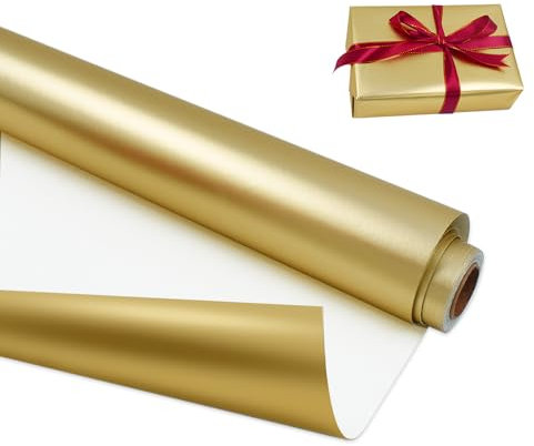 43 cm x 12 m Goldmetallic-Geschenkpapierrolle, einfarbiges, mattes Geschenkpapier, perfekt für Geburtstage, Hochzeiten, Babypartys, Partys, Geschenkdekorationen für Feste