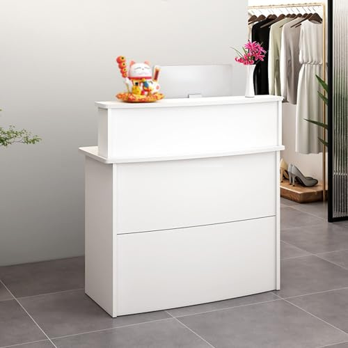 Mostrador de Recepción Con Cajones Con Cerradura para Salón de Belleza, Supermercado, Tienda de Conveniencia, Ropa y Té Con Leche (Blanco, 80cm)