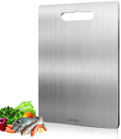 BORDEAG Planche À Découper En Acier Inoxydable 304, Planche À Découper En Titane, Planche À Découper En Métal Épais, Pour La Maison, La Cuisine En Plein Air(39 x 28 cm)