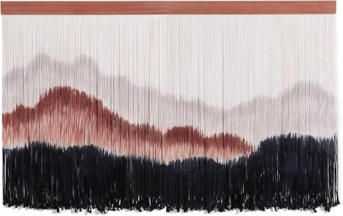 Grande tenture murale en macramé tie-dye sur cheville en bois, tapisserie en fil tissé en corde de coton naturel bohème, décoration murale en macramé de montagne lointaine teintée par trempage - Total