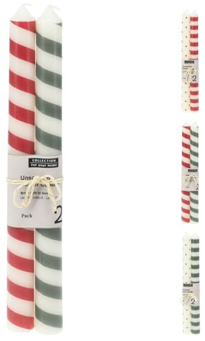 Pair Of Christmas Tapered Dinner Candles | Traditional Tall Unscented Festive Dinner Candles | Set Of 2 Taper Candles ~ 25cm - Design Varies One Supplied