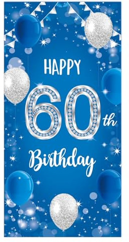 Geburtstag Banner 60th Birthday Banner Happy Birthday Banner Geburtstagsdeko 60 Geburtstag Poster 60 Blau Hintergrund Banner für 60 Party Geburtstagsdeko 60 Mann Frau (blau3)