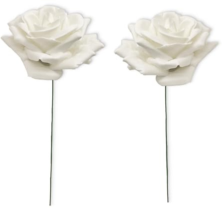 matches21 HOME & HOBBY Große Wachs-Rosen 2er Set Perlmutt - dauerhaft haltbare Textil-Rosen mit Wachs-Blüten
