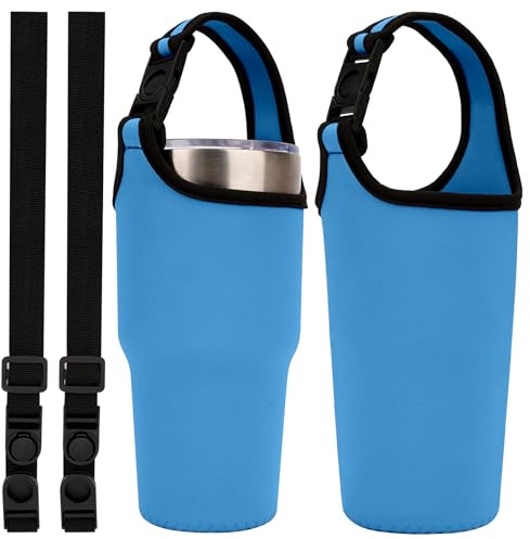 Linkidea - Paquete de 2 portavasos de Neopreno con Correa Compatible con Vaso Yeti Rambler de 30 oz, Vaso Greens Steel Beast de 30 oz, Hydroflask, Correa para el Hombro (Azul)