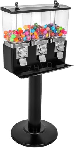 ZJHESXV Triple Head Candy Vending Machine, Commercial Gumball Vending Machine, Candy Vending Machine, Triple Pod Standing Dispenser with Stand and Adjustable Candy Outlet Size,Black-0.4in+1to1.37in*2