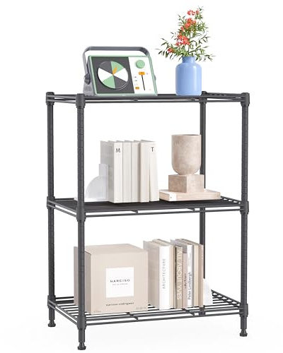 IZEUK 3 Tier Shelf, Heavy Duty Steel Wire Shelving Unit for Home, Kitchen, Laundry Room Organization, Office Storage Rack (17.7 W x 11.8 D x 26.3 H, 450LBS, Grey)