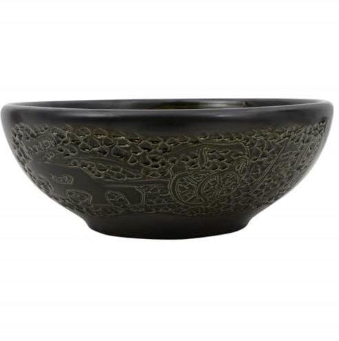 Kangmusi 155058 - Lavabo da appoggio rotondo, in ceramica, colore: nero, Ø 41 x 14 cm