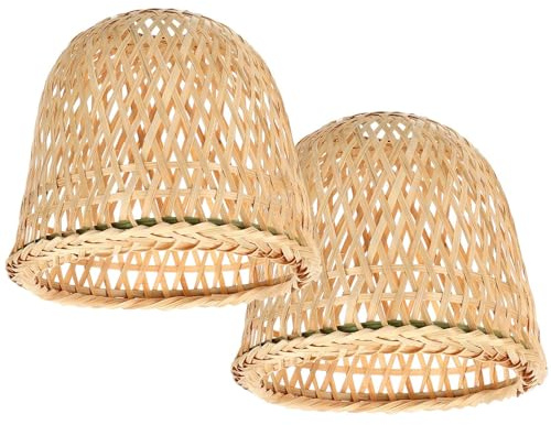 HOLIDYOYO Paralume in Bambù Intrecciato Stile Rustico, Copertura per Lampada a Sospensione e Plafoniera, Leggero, 2 Pezzi, per Soggiorno