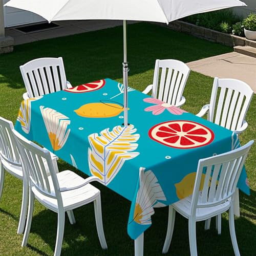 Fasbuy Tovaglia Rettangolare con Foro per Ombrellone e Cerniera, Tovaglia Impermeabile, Tovaglie Stampa di Frutta Copritavolo per Esterno,Feste, Barbecue Terrazza Giardino (Arancia,259x152cm)