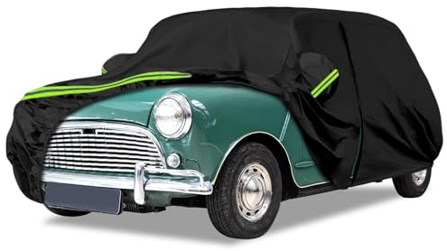 Autoabdeckung Passend für Austin Mini 1959-2000, Schwarz Vollgarage | Wasserdichte Autoplane mit Reißverschlusstür und Entlüften für Schnee, Regen, Allwetterschutz