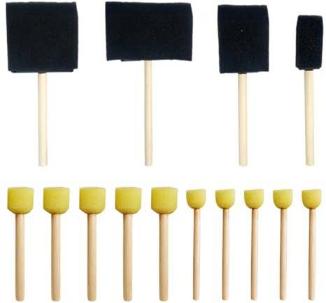 OUDQFCJ Set 14 piezas esponja DIY, manualidades y cerámica, cepillo de espuma de pintura redondo con mango de madera, herramientas de dibujo para aprendizaje temprano y niños