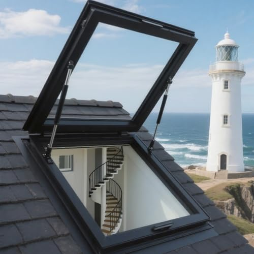Trampilla De Suelo Ventana De Acceso Al Techo Apertura De 80° Techo Planos Inclinado Cubierta De Claraboya Marco De Aleación De Aluminio Ventilación Claraboya Techo para Sótanos Solarium(L65xW90cm)