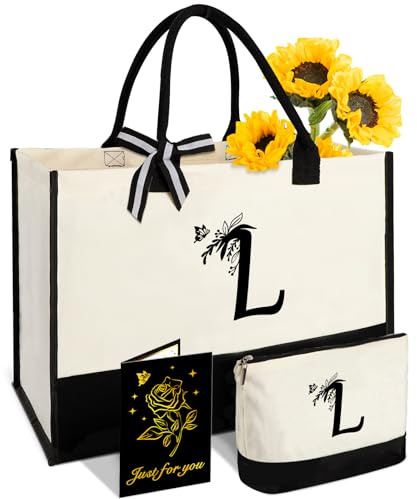 Geschenke für Frauen, Canvas-Tragetasche mit Initialen und Kosmetiktasche–L