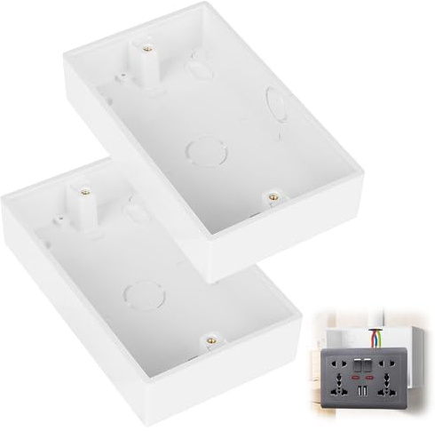 2Pcs 2 Gang Surface-Mounted Back Box 146 Type Double Gang, White Electrical Pattress Box for Wall-Mounted Switches and Sockets