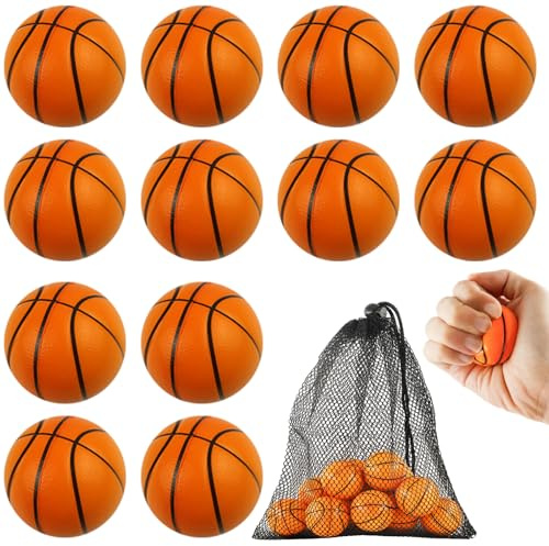12 Stück Stressball, Mini Sportbälle Antistressball Basketball Stressbälle | Schaumstoffball mit Aufbewahrungstasche, Anti Stress Geschenke für Erwachsene