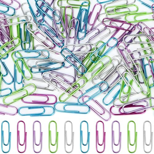 luckaide Büroklammern, 100 Stück Büroklammern Bunt Motiv Klein 28mm Büroklammer Oval Paper Clips Klammern Metall Briefklammern Papierklammern Lesezeichen für Büro, Klassenzimmer, Aktenklammer