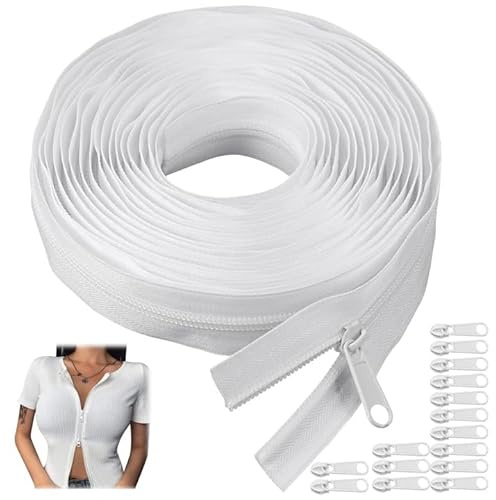 5M Zippers for Sewing,5mm White Heavy Duty Continuous Zip,Zipper Tape